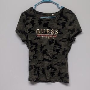 Guess Camouflage Short Sleeve Tee - Black and Gold